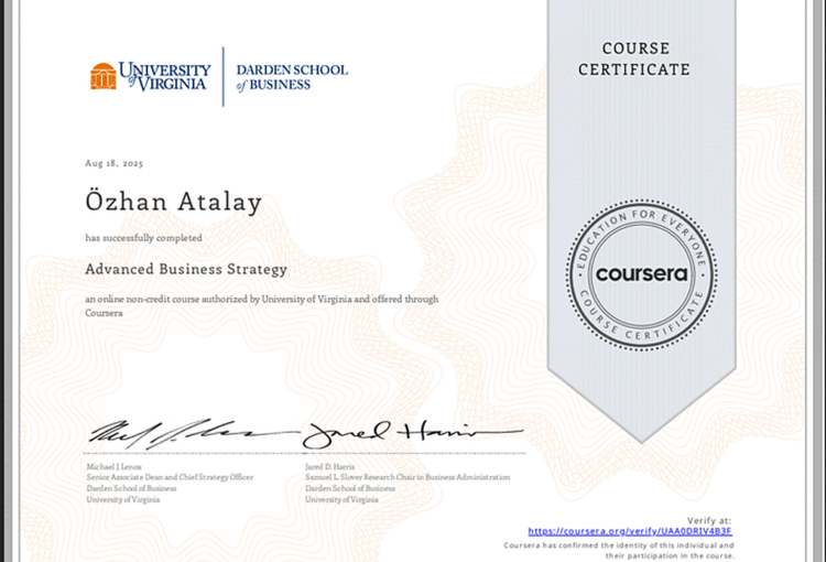 Certificate for Advanced Business Strategy - University of Virginia