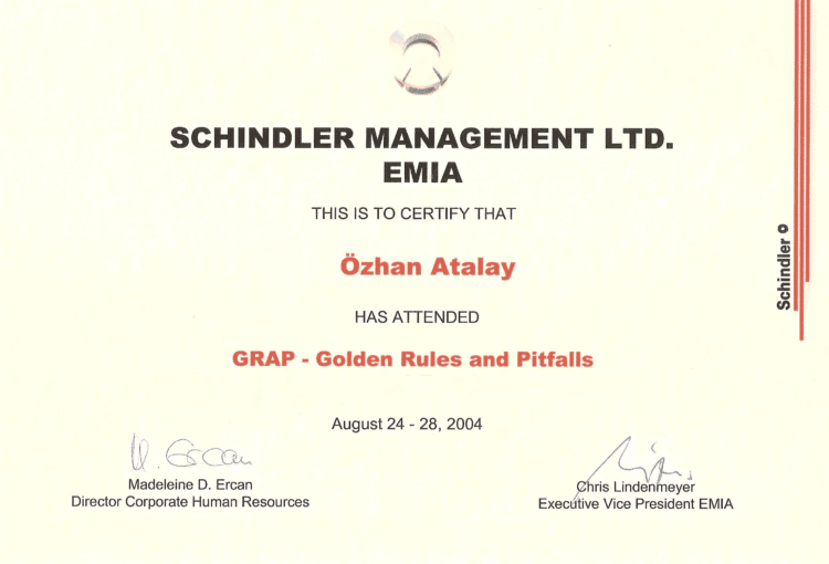 Sertifika Grap Schindler